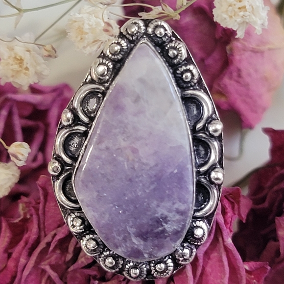 Vintage Jewelry - Native Lepidolite Gemstone Silver 925 Ring Size 7 Womens Bohemian Jewelr…